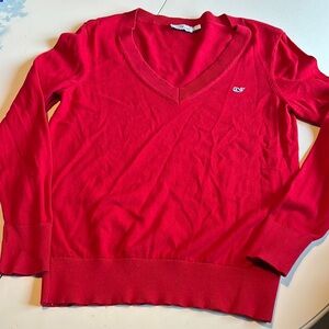 Vineyard Vines Red V-Neck Sweater with Logo Detail